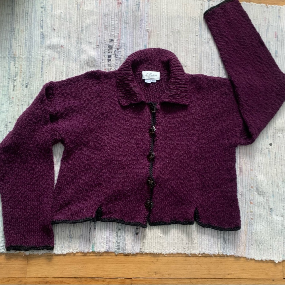 Vintage cotton Cropped Purple Cardigan Sweater small medium